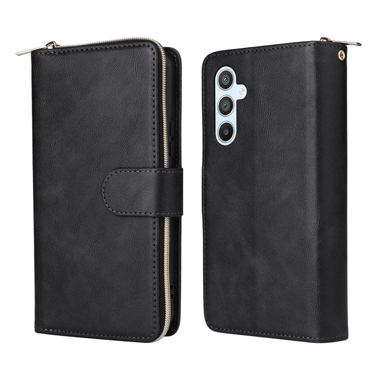 For Samsung Galaxy A54 5G Magnetic Phone Case Zipper Pocket PU Leather Wallet Cover - Black