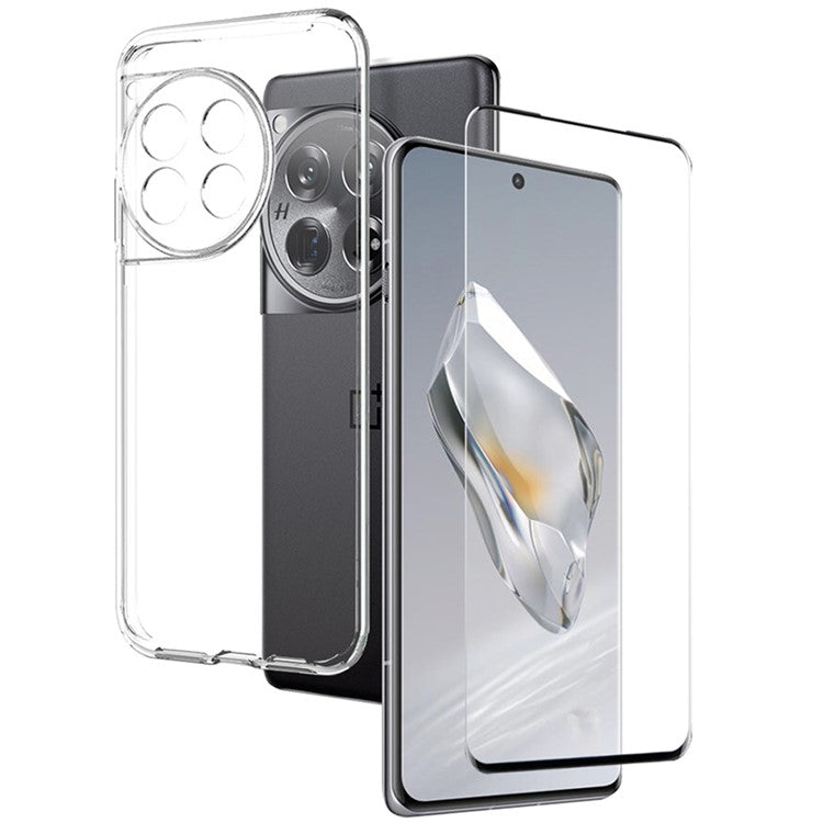 NORTHJO For OnePlus 12 5G Case Bump Proof TPU Phone Cover with 3D Curved Tempered Glass Film - Transparent