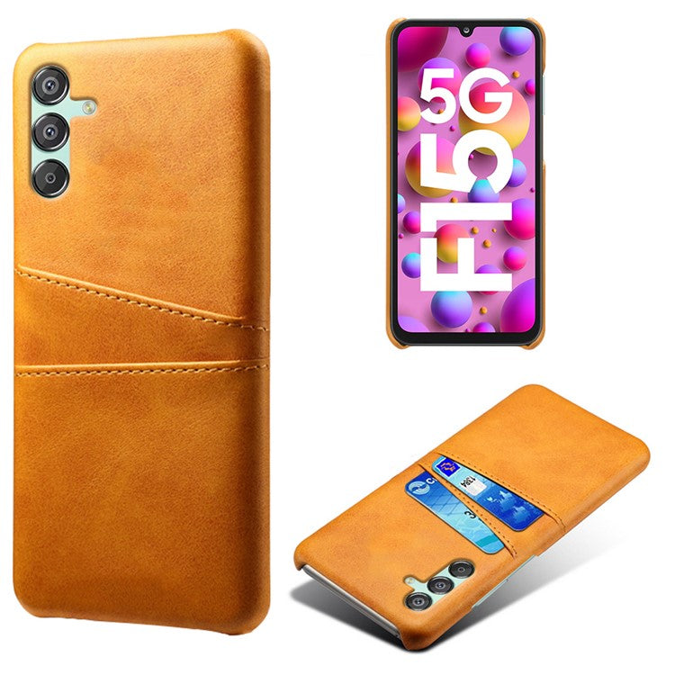 For Samsung Galaxy F15 5G / M15 5G Case PU Leather Hard PC Shockproof Shell with 2 Card Slots - Orange