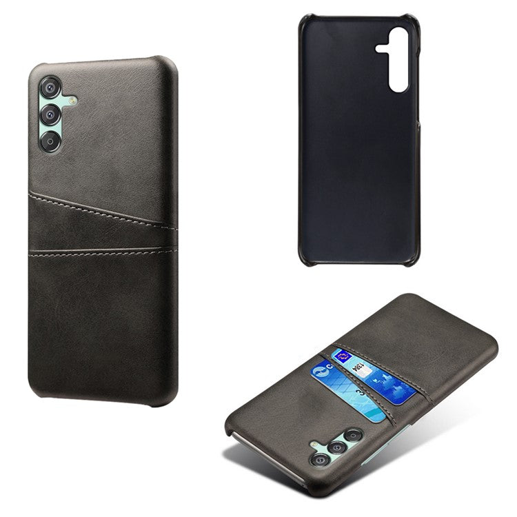 For Samsung Galaxy F15 5G / M15 5G Case PU Leather Hard PC Shockproof Shell with 2 Card Slots - Black