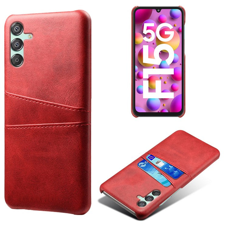 For Samsung Galaxy F15 5G / M15 5G Case PU Leather Hard PC Shockproof Shell with 2 Card Slots - Red