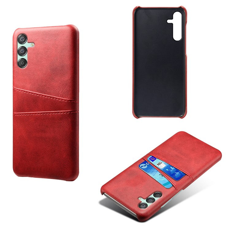 For Samsung Galaxy F15 5G / M15 5G Case PU Leather Hard PC Shockproof Shell with 2 Card Slots - Red