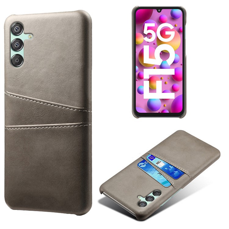 For Samsung Galaxy F15 5G / M15 5G Case PU Leather Hard PC Shockproof Shell with 2 Card Slots - Grey