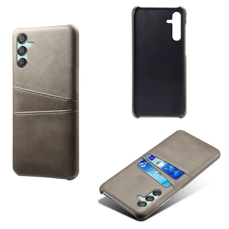 For Samsung Galaxy F15 5G / M15 5G Case PU Leather Hard PC Shockproof Shell with 2 Card Slots - Grey
