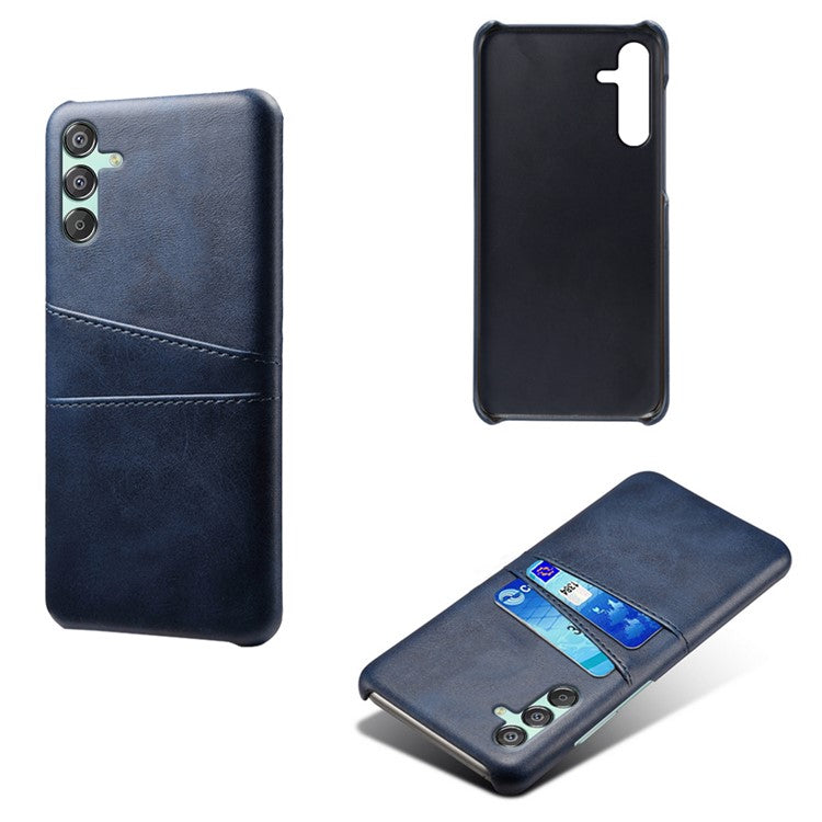 For Samsung Galaxy F15 5G / M15 5G Case PU Leather Hard PC Shockproof Shell with 2 Card Slots - Blue
