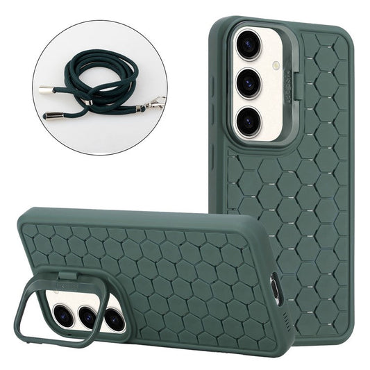 For Samsung Galaxy A15 4G / A15 5G Case Heat Dissipation TPU Kickstand Phone Cover with Lanyard - Army Green