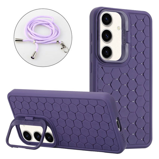 For Samsung Galaxy A35 5G Phone Case Heat Dissipation Kickstand TPU Cover with Lanyard - Purple