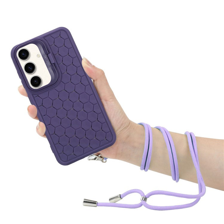 For Samsung Galaxy A35 5G Phone Case Heat Dissipation Kickstand TPU Cover with Lanyard - Purple