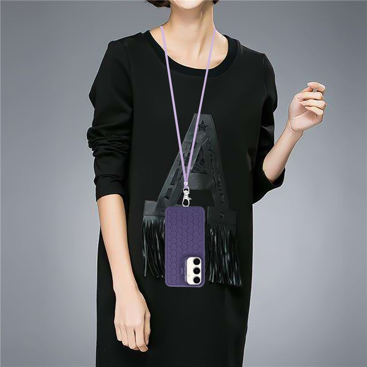 For Samsung Galaxy A35 5G Phone Case Heat Dissipation Kickstand TPU Cover with Lanyard - Purple