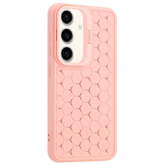 For Samsung Galaxy S23 FE Case Breathable Cooling TPU Phone Cover with Lens Kickstand - Pink