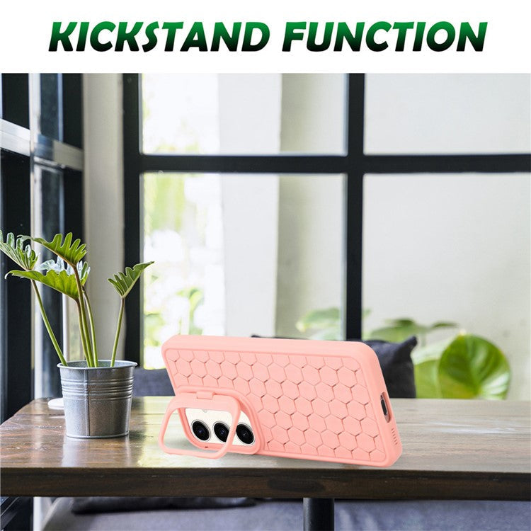 For Samsung Galaxy S23 FE Case Breathable Cooling TPU Phone Cover with Lens Kickstand - Pink