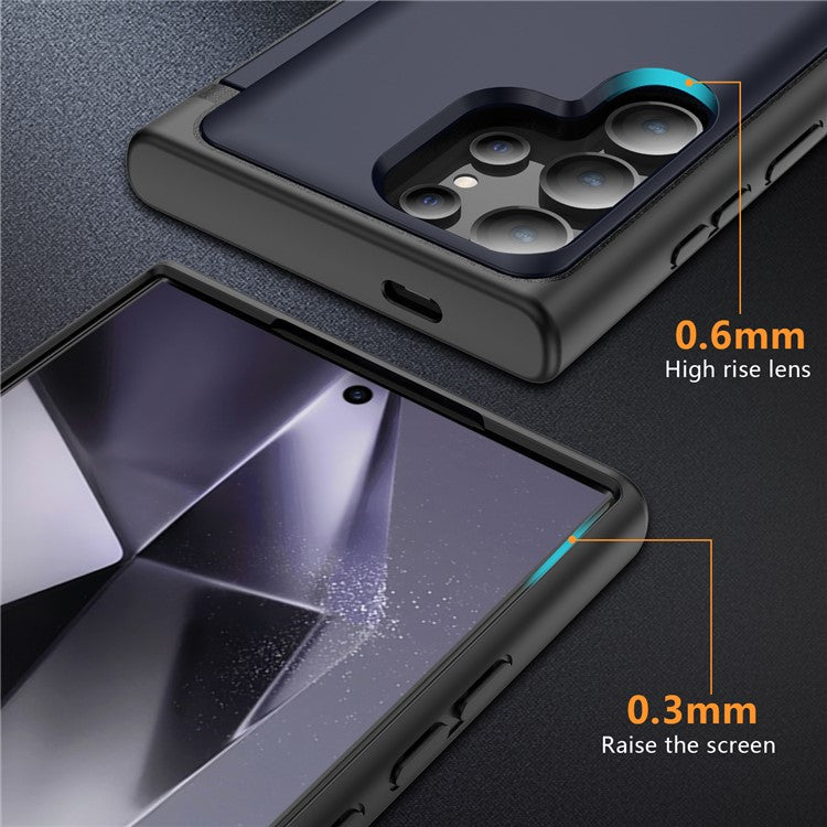 For Samsung Galaxy S23 Ultra Case Card Holder TPU+PC Phone Cover with Flip Kickstand - Sapphire