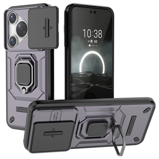 For Huawei Pura 70 Case PC+TPU Protective Phone Shell with Slide Lens Cover - Purple