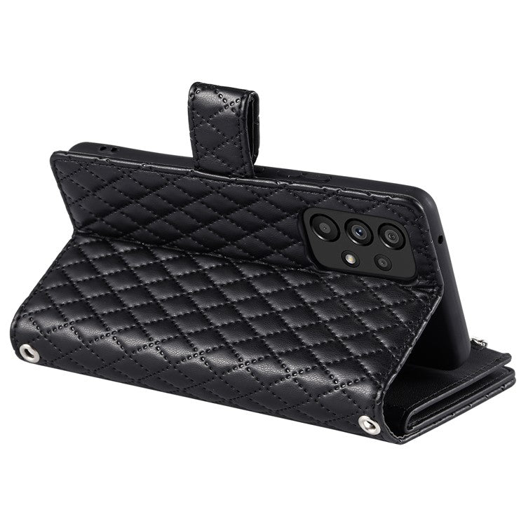 Style 012 for Samsung Galaxy A53 5G Phone Case Rhombus Zipper Wallet PU Leather Flip Cover - Black