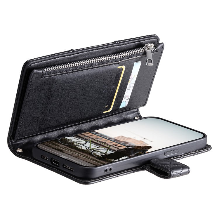 Style 012 for Samsung Galaxy A53 5G Phone Case Rhombus Zipper Wallet PU Leather Flip Cover - Black