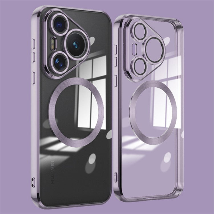 For Huawei Pura 70 Pro Clear Case Electroplating TPU Phone Cover Built-In Glass Lens Film - Light Purple