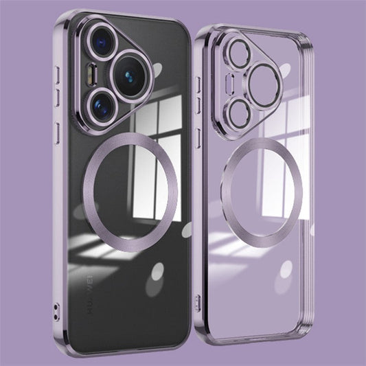 For Huawei Pura 70 Pro Clear Case Electroplating TPU Phone Cover Built-In Glass Lens Film - Light Purple