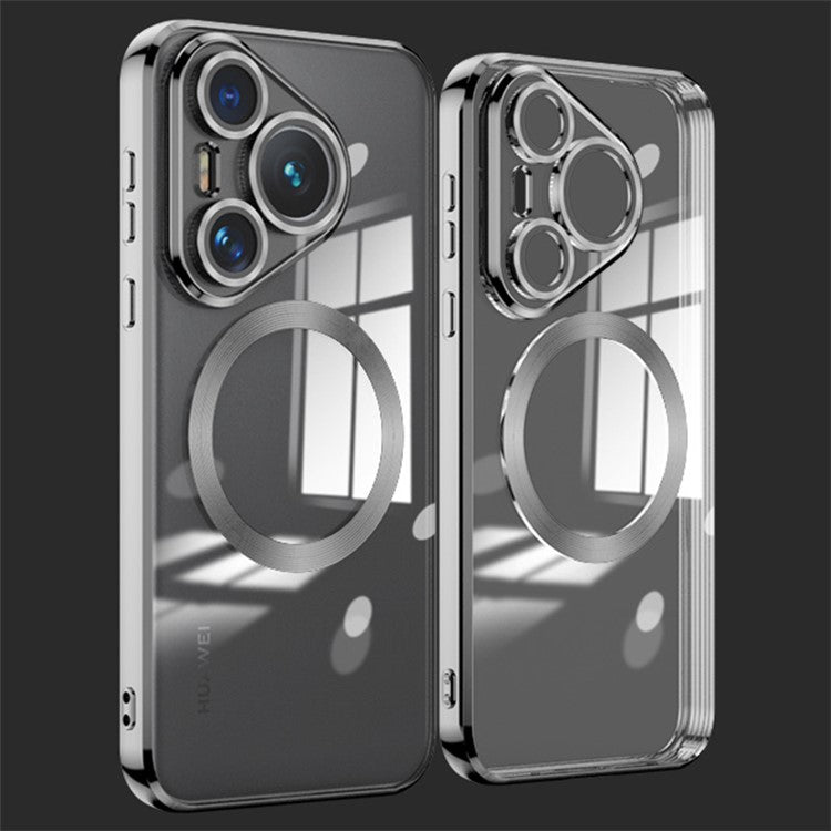 For Huawei Pura 70 Pro Clear Case Electroplating TPU Phone Cover Built-In Glass Lens Film - Black