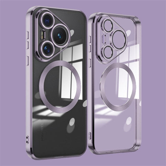 For Huawei Pura 70 Case Electroplating Clear TPU Cell Phone Cover Built-In Glass Lens Film - Light Purple