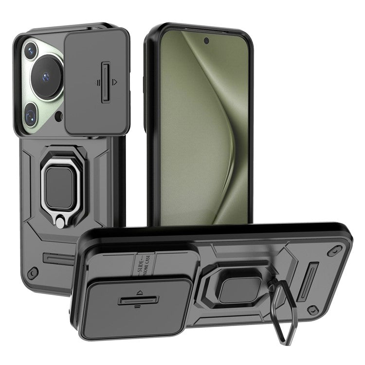 For Huawei Pura 70 Ultra Case Kickstand Shockproof Rugged PC+TPU Phone Cover Camera Protection - Black