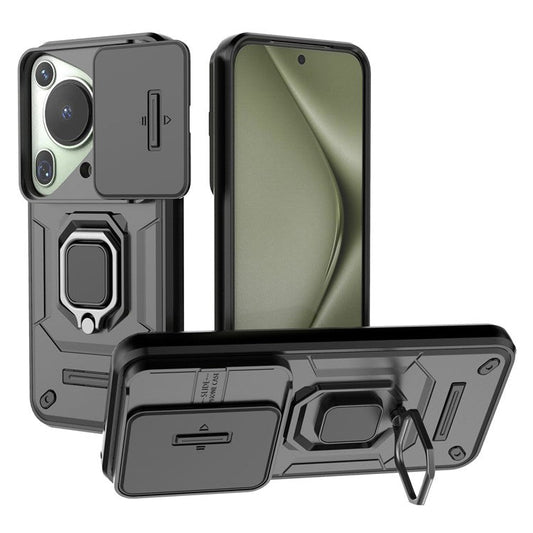 For Huawei Pura 70 Ultra Case Kickstand Shockproof Rugged PC+TPU Phone Cover Camera Protection - Black