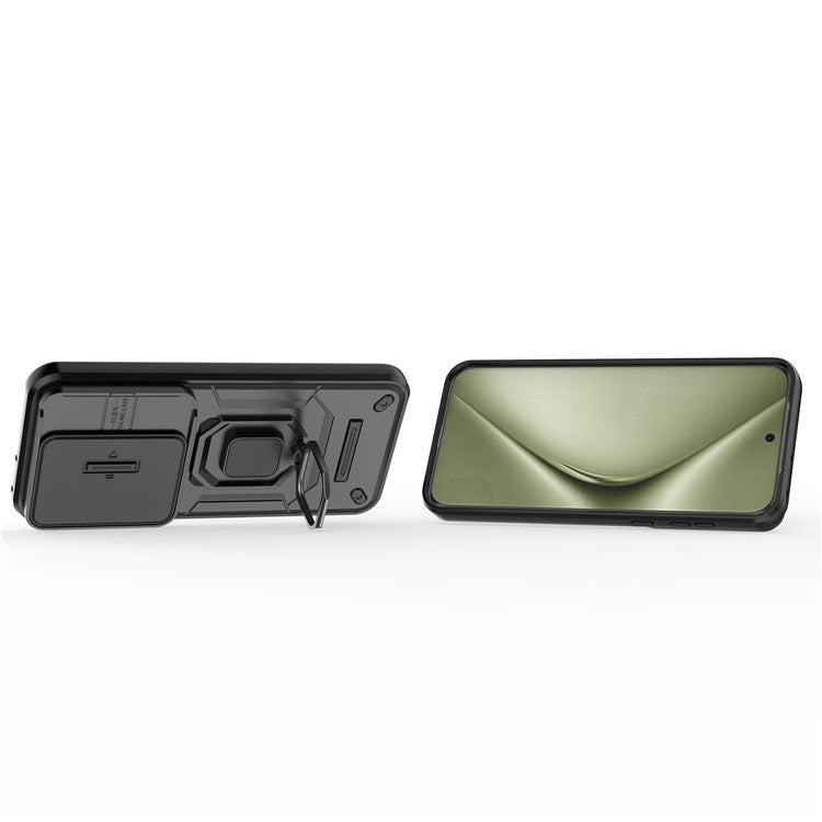 For Huawei Pura 70 Ultra Case Kickstand Shockproof Rugged PC+TPU Phone Cover Camera Protection - Black