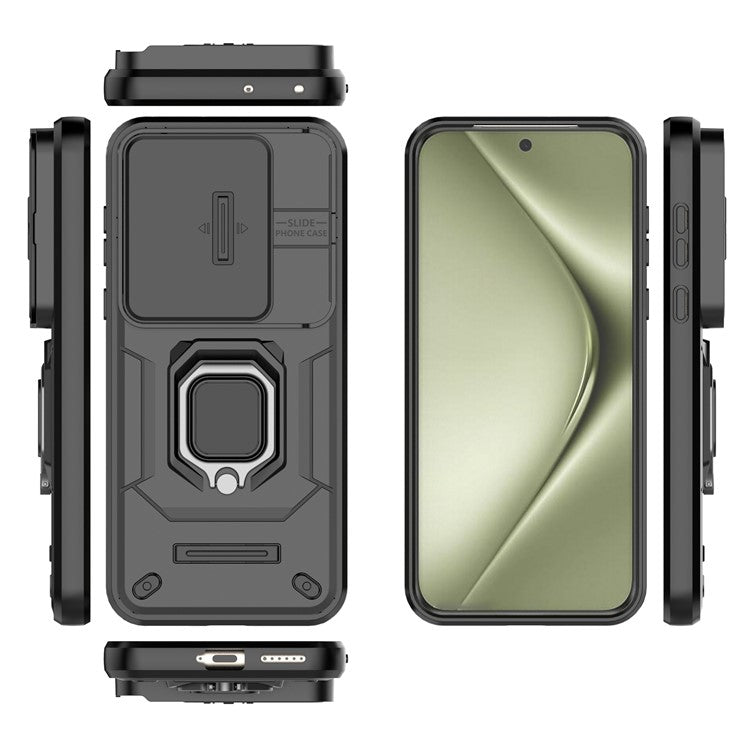 For Huawei Pura 70 Ultra Case Kickstand Shockproof Rugged PC+TPU Phone Cover Camera Protection - Black