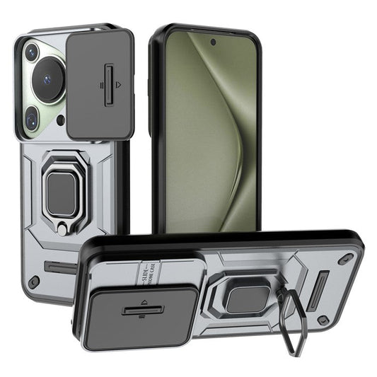 For Huawei Pura 70 Ultra Case Kickstand Shockproof Rugged PC+TPU Phone Cover Camera Protection - Grey