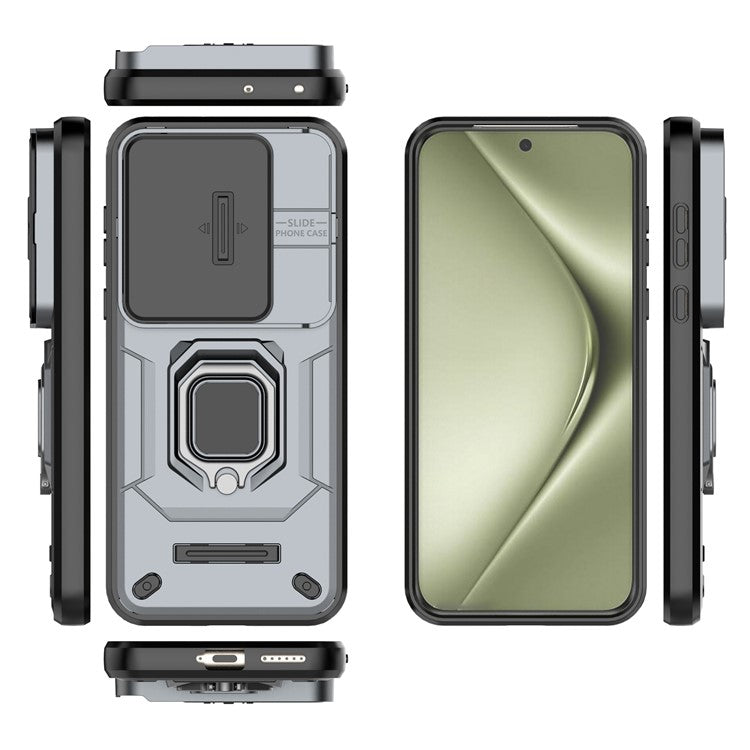 For Huawei Pura 70 Ultra Case Kickstand Shockproof Rugged PC+TPU Phone Cover Camera Protection - Grey