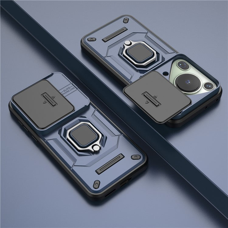 For Huawei Pura 70 Ultra Case Kickstand Shockproof Rugged PC+TPU Phone Cover Camera Protection - Blue