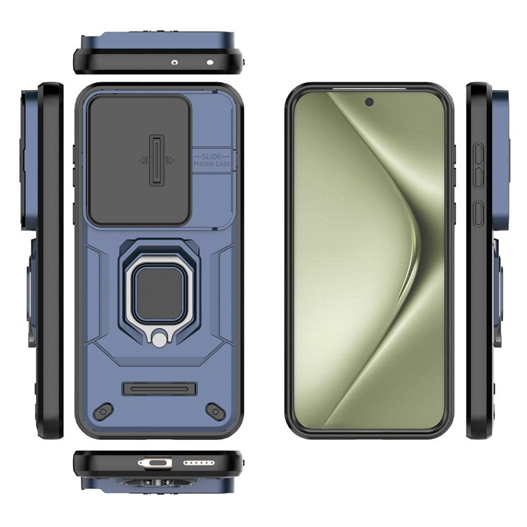 For Huawei Pura 70 Ultra Case Kickstand Shockproof Rugged PC+TPU Phone Cover Camera Protection - Blue