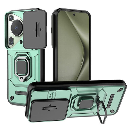 For Huawei Pura 70 Ultra Case Kickstand Shockproof Rugged PC+TPU Phone Cover Camera Protection - Green