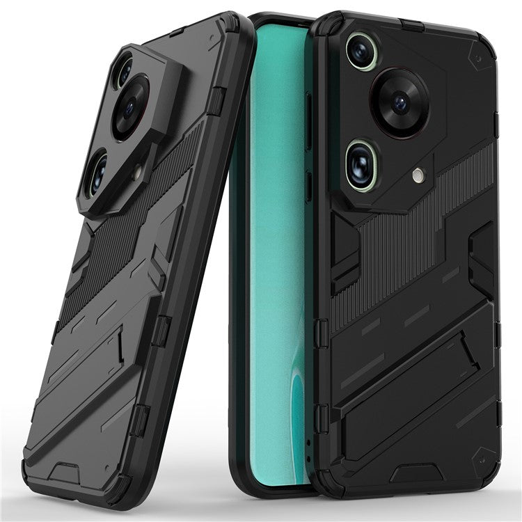 For Huawei Pura 70 Ultra Case PC+TPU Drop-proof Phone Cover with Folding Kickstand - Black