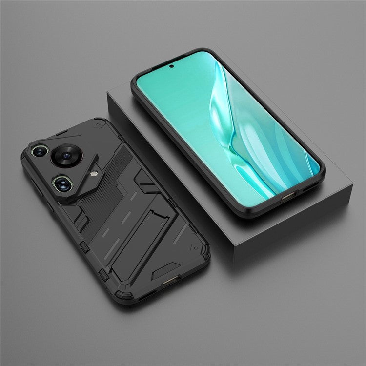 For Huawei Pura 70 Ultra Case PC+TPU Drop-proof Phone Cover with Folding Kickstand - Black