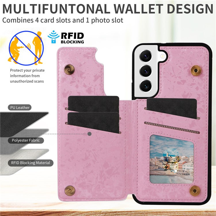 For Samsung Galaxy S22 5G Pattern Printing Case Kickstand Card Slots Phone Back Shell - Dried Flower