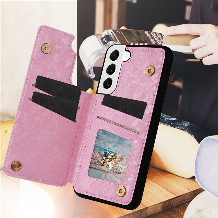 For Samsung Galaxy S22 5G Pattern Printing Case Kickstand Card Slots Phone Back Shell - Dried Flower
