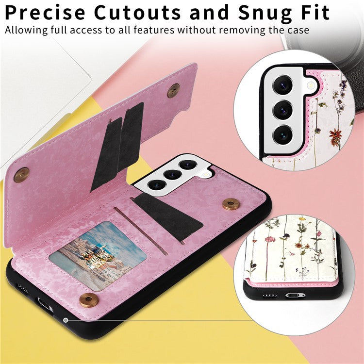 For Samsung Galaxy S22 5G Pattern Printing Case Kickstand Card Slots Phone Back Shell - Dried Flower