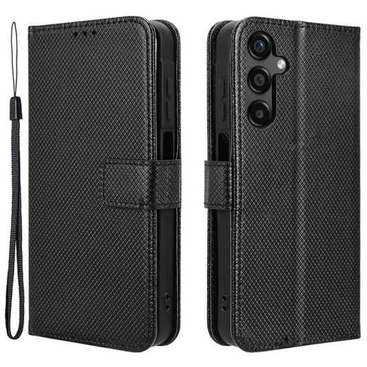 For Samsung Galaxy M55 5G / C55 5G / F55 5G Case Diamond Texture PU Leather Wallet Phone Cover TPU Inner Shell - Black