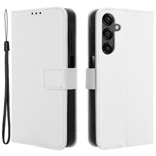 For Samsung Galaxy M55 5G / C55 5G / F55 5G Case Diamond Texture PU Leather Wallet Phone Cover TPU Inner Shell - White