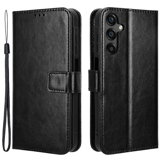 For Samsung Galaxy M55 5G / C55 5G / F55 5G Case Crazy Horse Texture Leather Phone Cover with Wallet Stand - Black
