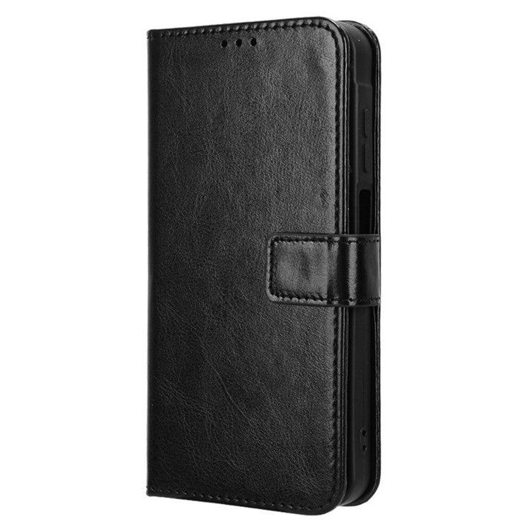 For Samsung Galaxy M55 5G / C55 5G / F55 5G Case Crazy Horse Texture Leather Phone Cover with Wallet Stand - Black
