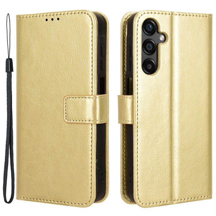 For Samsung Galaxy M55 5G / C55 5G / F55 5G Case Crazy Horse Texture Leather Phone Cover with Wallet Stand - Gold