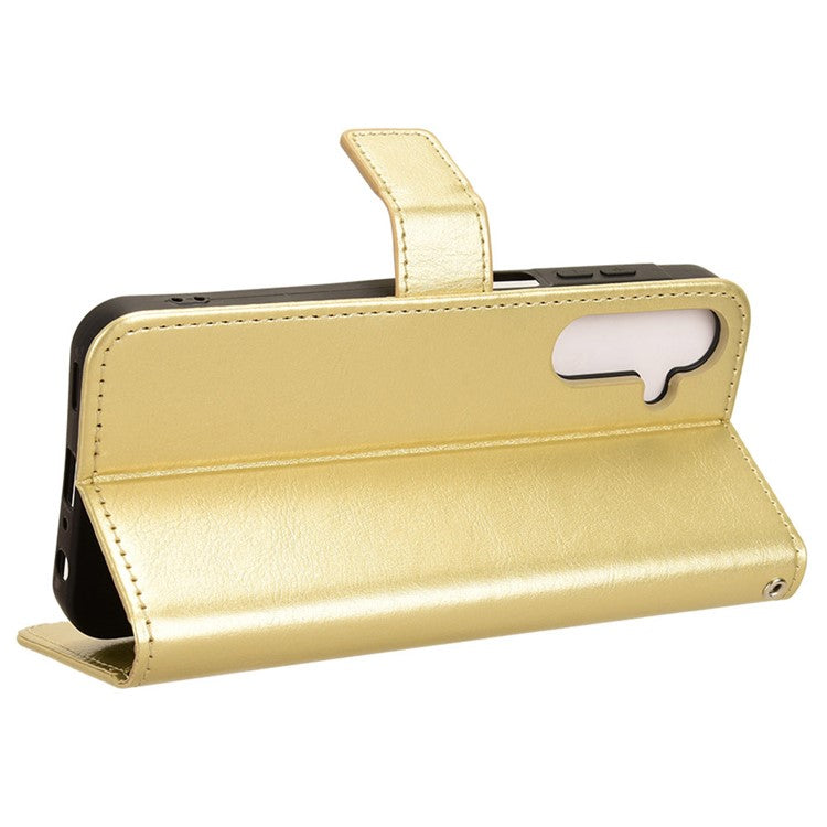 For Samsung Galaxy M55 5G / C55 5G / F55 5G Case Crazy Horse Texture Leather Phone Cover with Wallet Stand - Gold