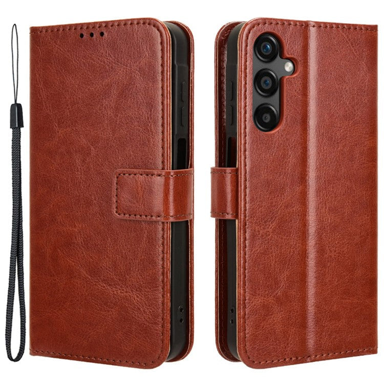 For Samsung Galaxy M55 5G / C55 5G / F55 5G Case Crazy Horse Texture Leather Phone Cover with Wallet Stand - Brown