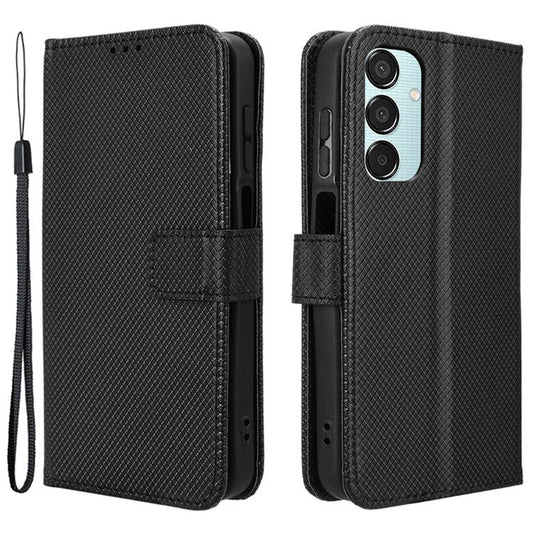 For Samsung Galaxy F15 5G / M15 5G Wallet Case Diamond Texture Leather Phone Cover - Black