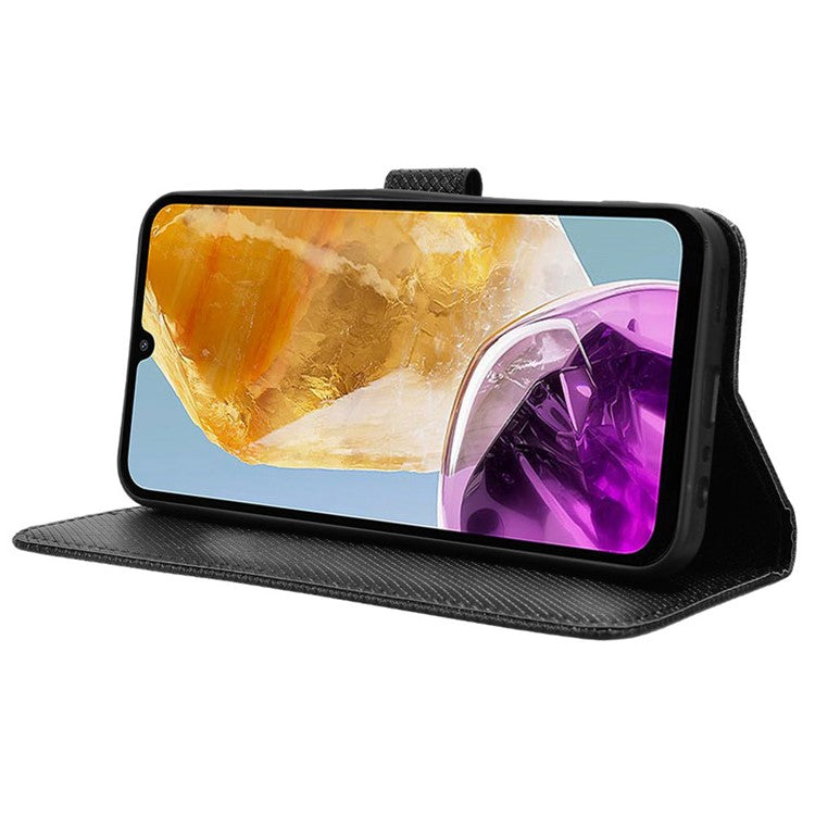 For Samsung Galaxy F15 5G / M15 5G Wallet Case Diamond Texture Leather Phone Cover - Black