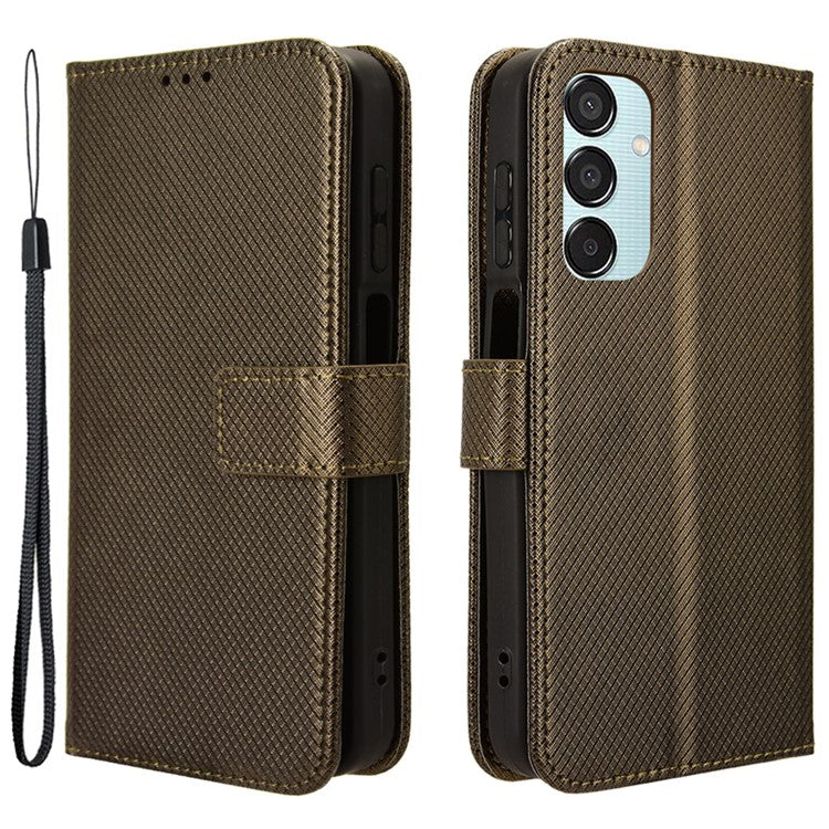 For Samsung Galaxy F15 5G / M15 5G Wallet Case Diamond Texture Leather Phone Cover - Brown