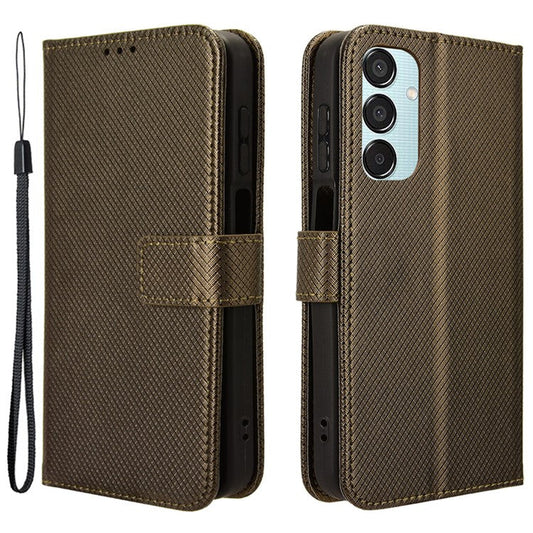For Samsung Galaxy F15 5G / M15 5G Wallet Case Diamond Texture Leather Phone Cover - Brown