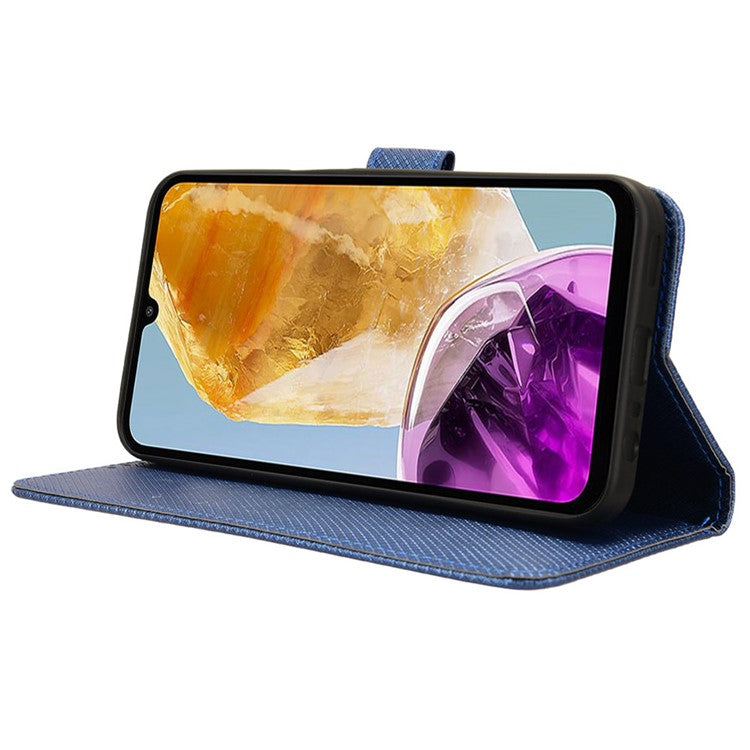For Samsung Galaxy F15 5G / M15 5G Wallet Case Diamond Texture Leather Phone Cover - Blue