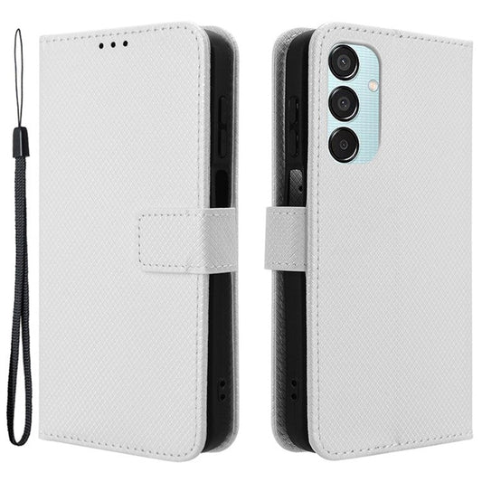 For Samsung Galaxy F15 5G / M15 5G Wallet Case Diamond Texture Leather Phone Cover - White